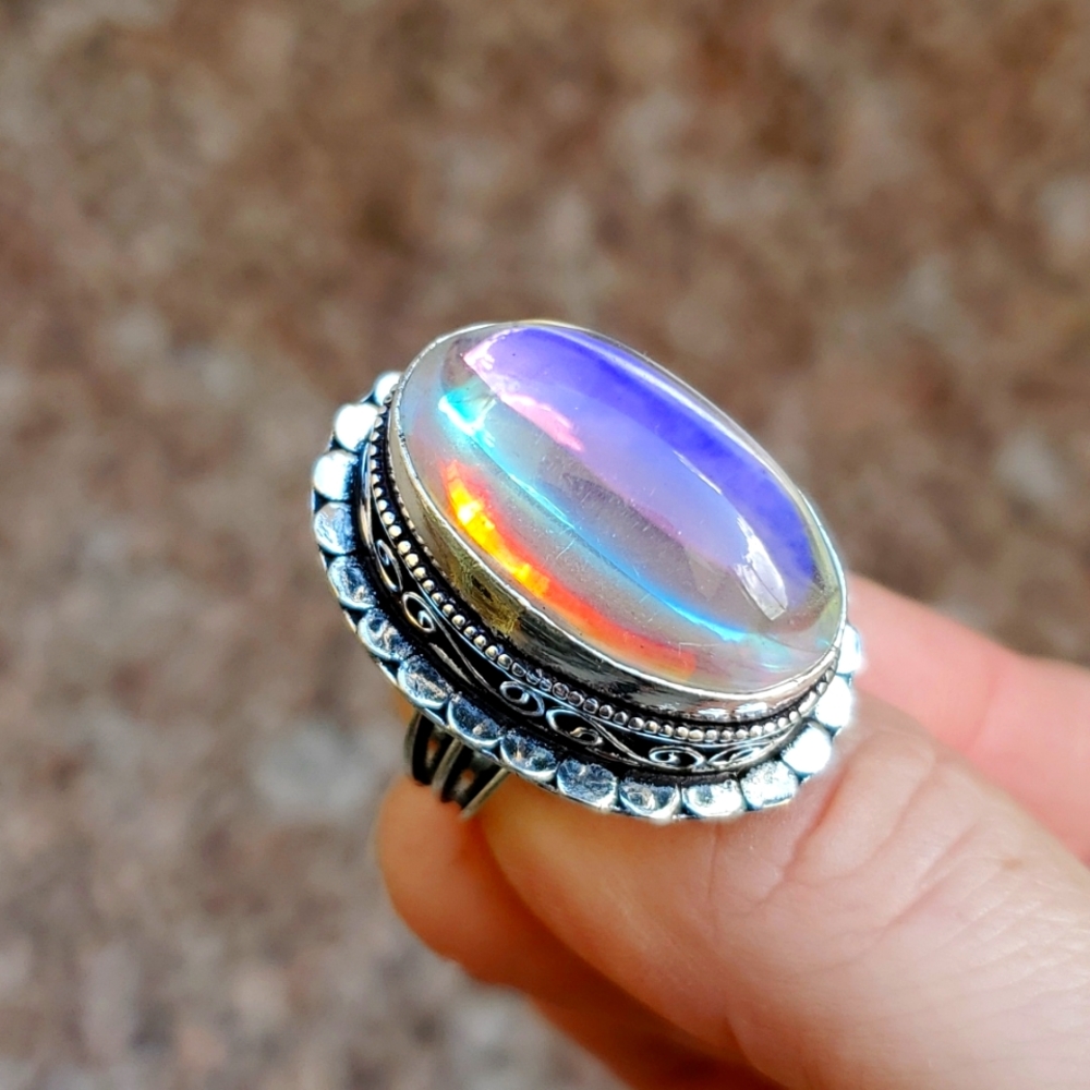 New Rainbow Mercury Mystic Topaz 925 Silver Statement Ring.